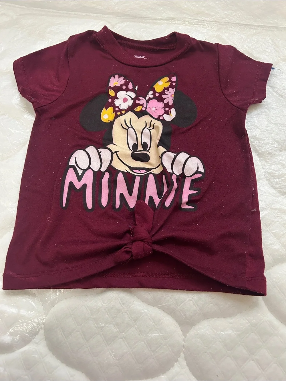 Disney Minnie Mouse Short Sleeve Tie-Front Tee - Maroon with Pink Accent